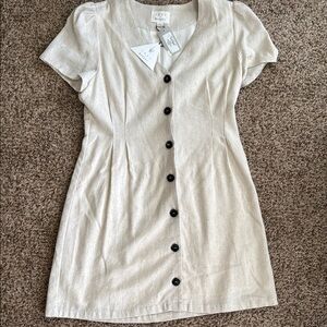 Lost + Wander Cream Linen Mini Dress with Peter Pan Collar